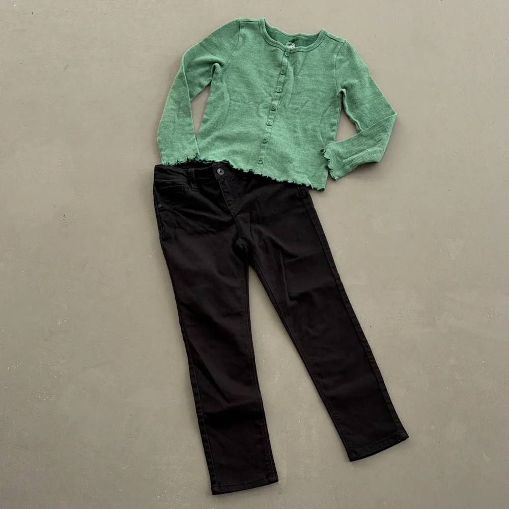Wonder Nation Green Top and Black Members Mark Leggings Pants Girls 6X